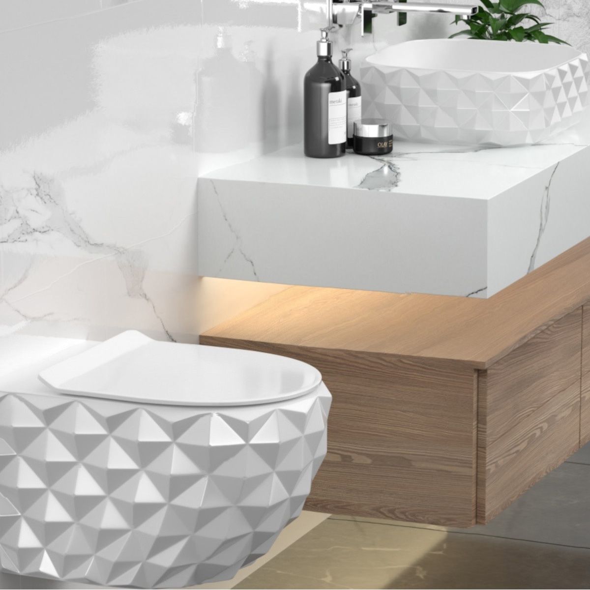 WC, glänzend weiß, randlos, 49x36 cm, hängende Montage, Duroplast-Deckel, Sanitärkeramik, Sidef