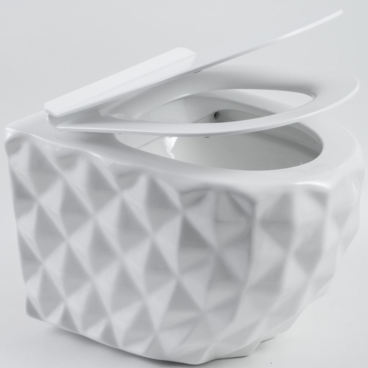 WC, glänzend weiß, randlos, 49x36 cm, hängende Montage, Duroplast-Deckel, Sanitärkeramik, Sidef