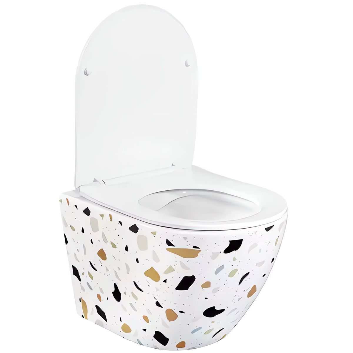 Wandhängendes WC, Weiß Terrazzo, Rimless, 48x37 cm, Slim Duroplast-Deckel, Sanitärkeramik, Ben