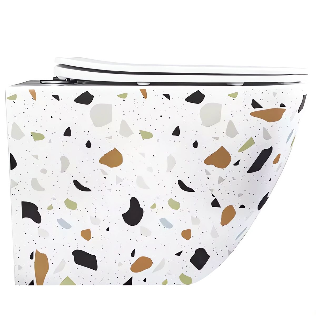 Wandhängendes WC, Weiß Terrazzo, Rimless, 48x37 cm, Slim Duroplast-Deckel, Sanitärkeramik, Ben