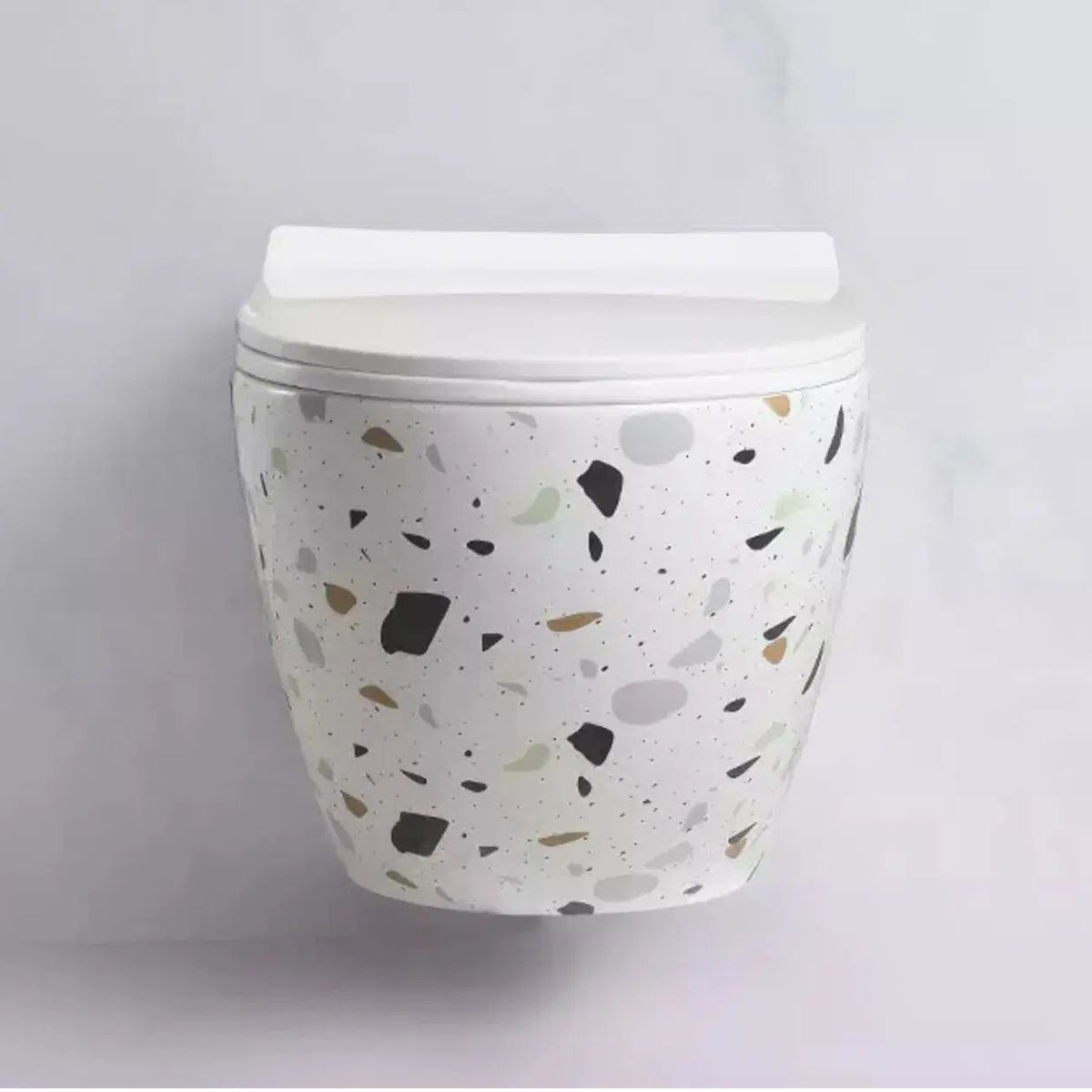 Wandhängendes WC, Weiß Terrazzo, Rimless, 48x37 cm, Slim Duroplast-Deckel, Sanitärkeramik, Ben