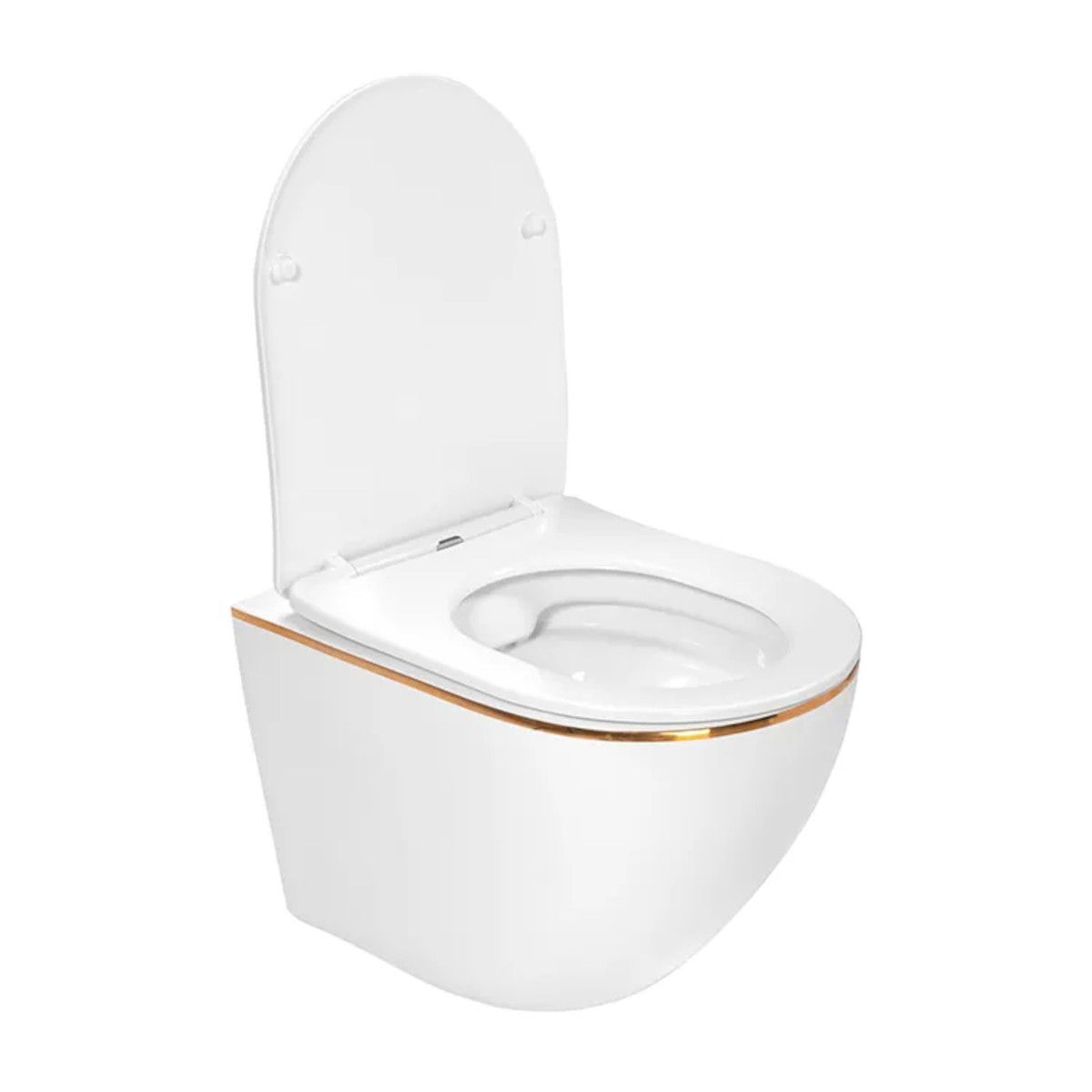 Wandhängendes WC, Weiß Gold Line, Rimless, 49x36 cm, Duroplast-Deckel, Sanitärkeramik, Ben