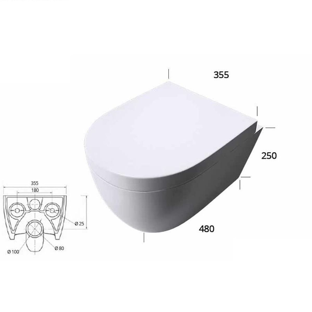 WC-Becken EGO-106, Weiß, Wandhängend, inkl. Duroplast-WC-Sitz, 48x35,5 cm