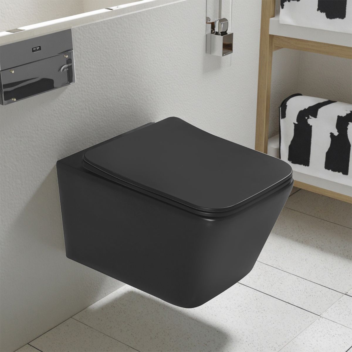 EGO Alfonso Rimless Toilettenschüssel, Mattschwarz, Power Color, hängende Montage, Duroplast Slim Soft-Close-Deckel inklusive
