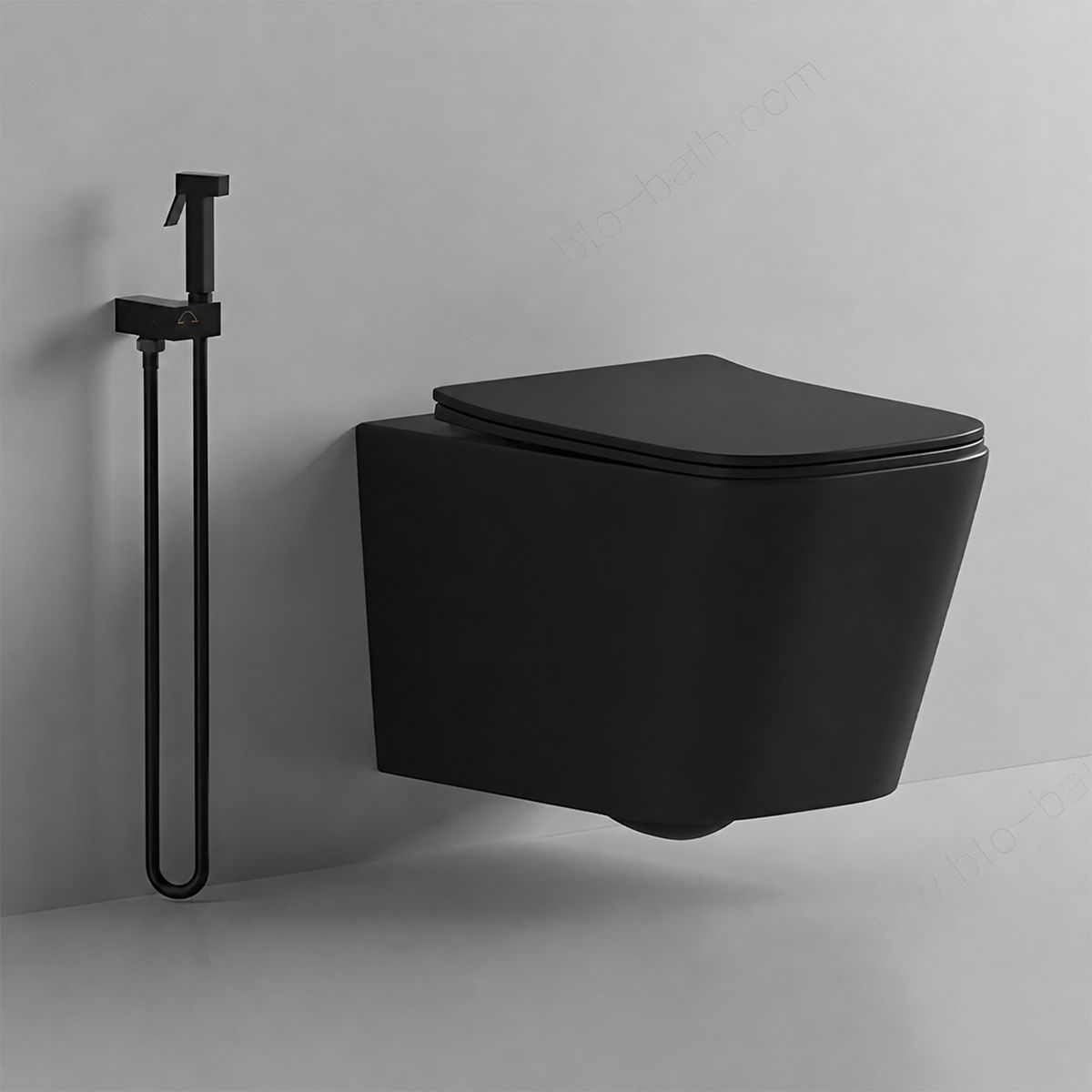 EGO Alfonso Rimless Toilettenschüssel, Mattschwarz, Power Color, hängende Montage, Duroplast Slim Soft-Close-Deckel inklusive