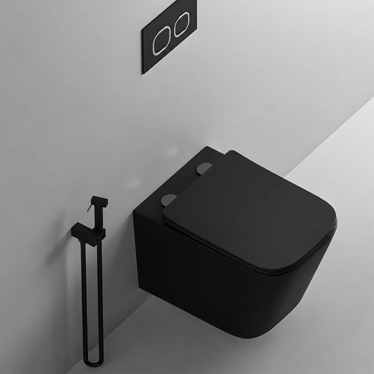 EGO Alfonso Rimless Toilettenschüssel, Mattschwarz, Power Color, hängende Montage, Duroplast Slim Soft-Close-Deckel inklusive