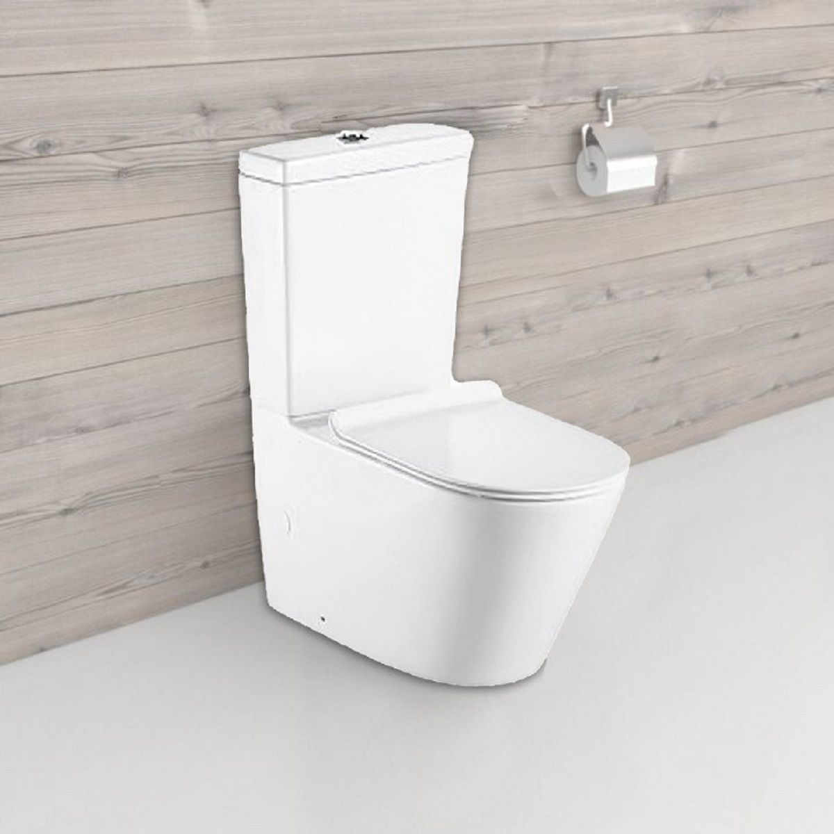 Toilettenschüssel EGO Dario, Rimless, Tank inklusive, 2-St., Weiß glänzend, Bodenmontage, Duroplast Slim Soft-Close-Deckel inkl.