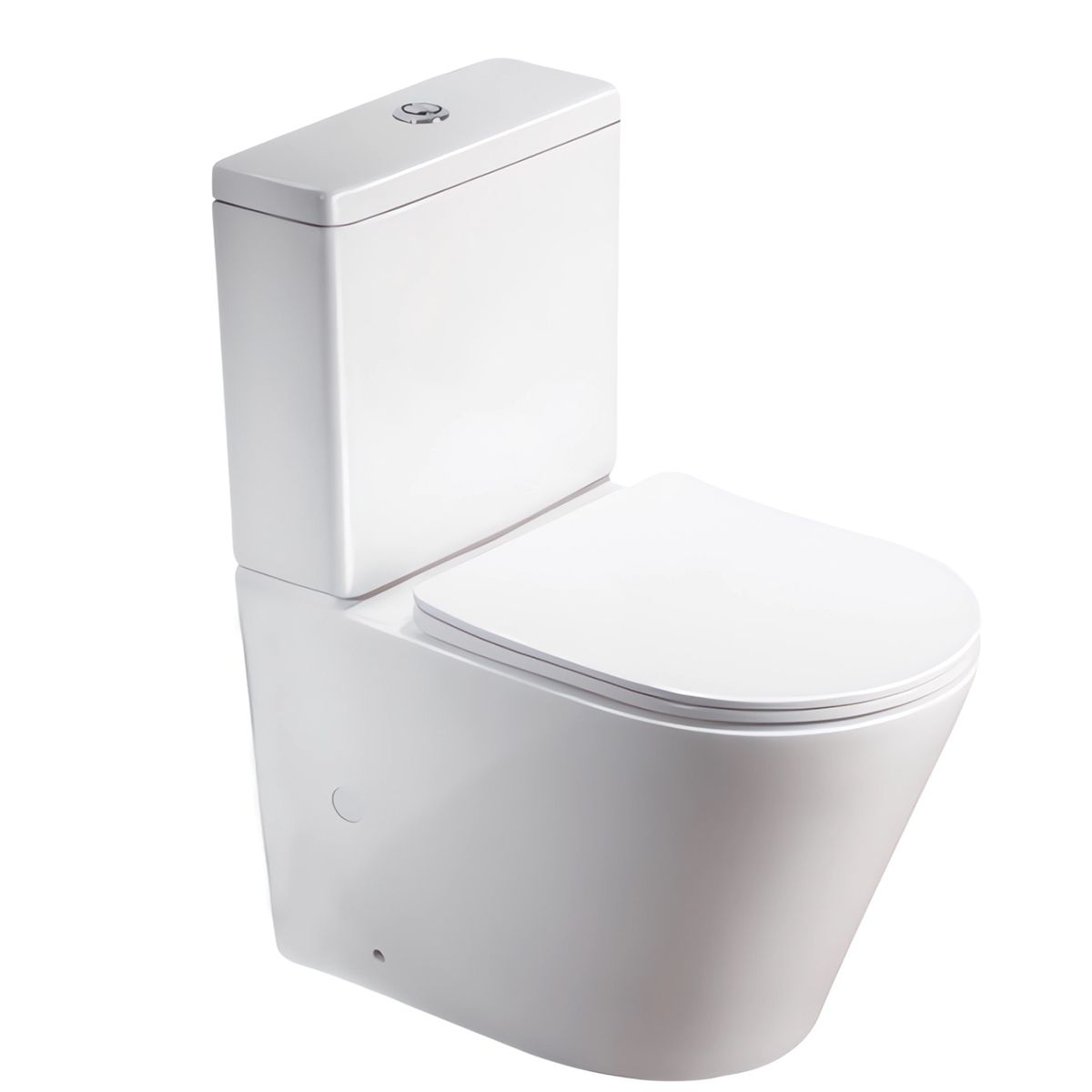 Toilettenschüssel EGO Dario, Rimless, Tank inklusive, 2-St., Weiß glänzend, Bodenmontage, Duroplast Slim Soft-Close-Deckel inkl.