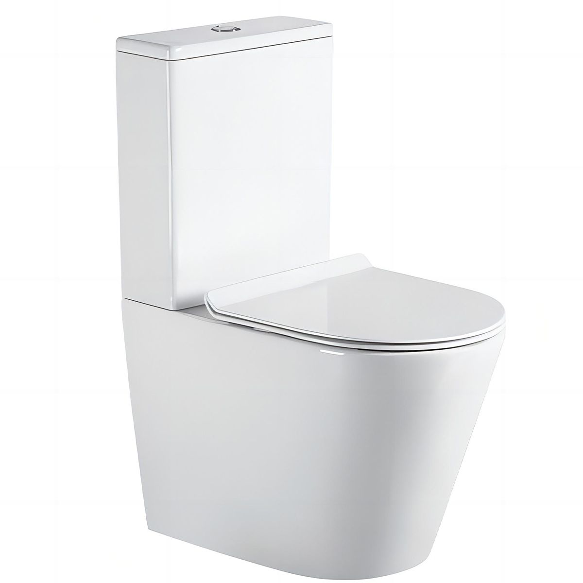 Toilettenschüssel EGO Dario, Rimless, Tank inklusive, 2-St., Weiß glänzend, Bodenmontage, Duroplast Slim Soft-Close-Deckel inkl.