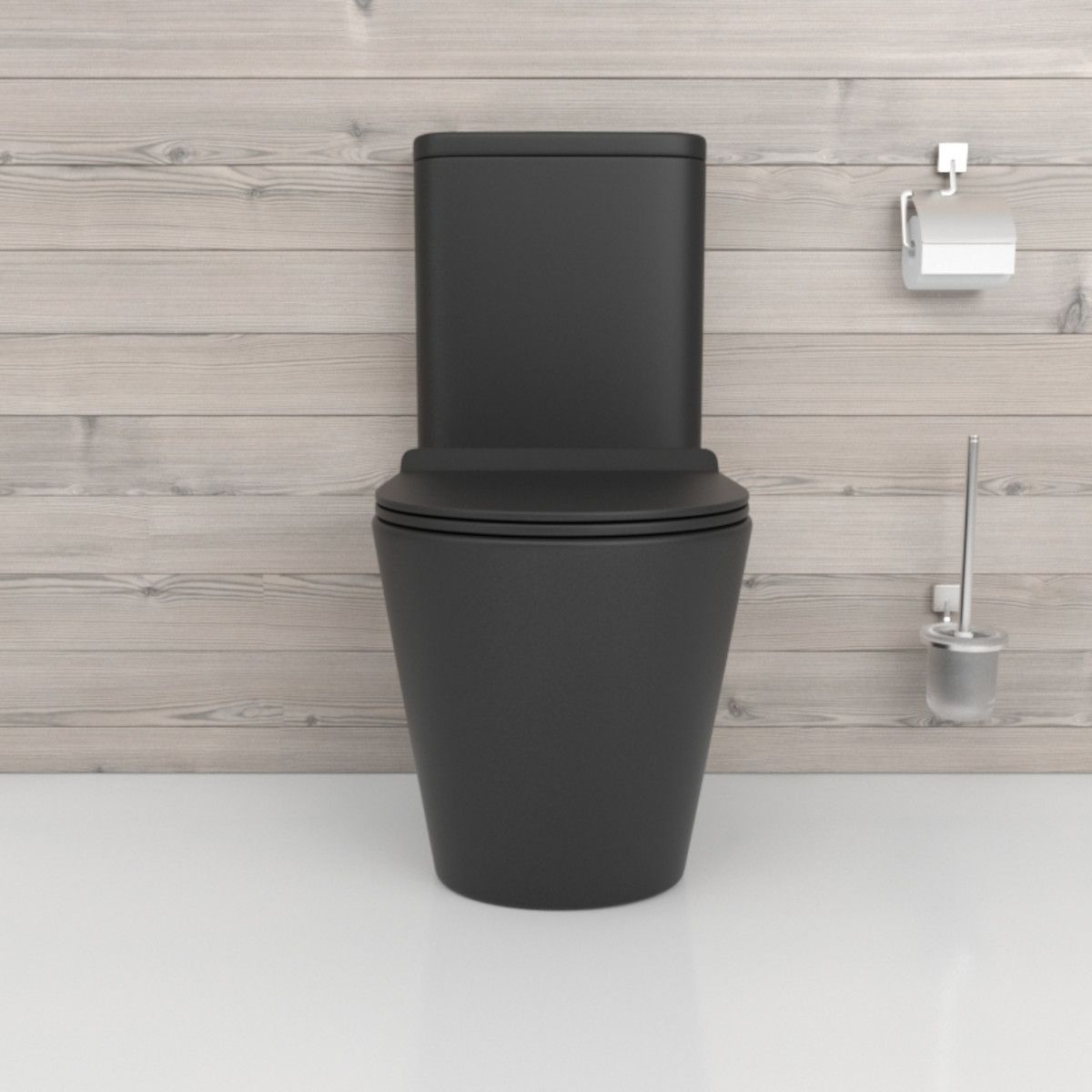 Toilettenschüssel EGO Dario Rimless inkl. Spülkasten, 2 Teile, Mattschwarz Power Color Bodenmontage Duroplast Slim Soft-Close-Abdeckung