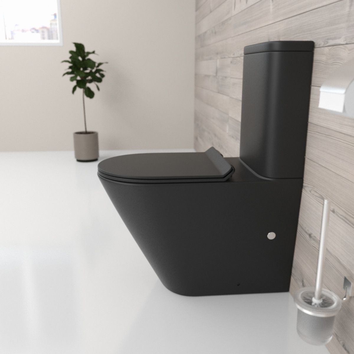 Toilettenschüssel EGO Dario Rimless inkl. Spülkasten, 2 Teile, Mattschwarz Power Color Bodenmontage Duroplast Slim Soft-Close-Abdeckung
