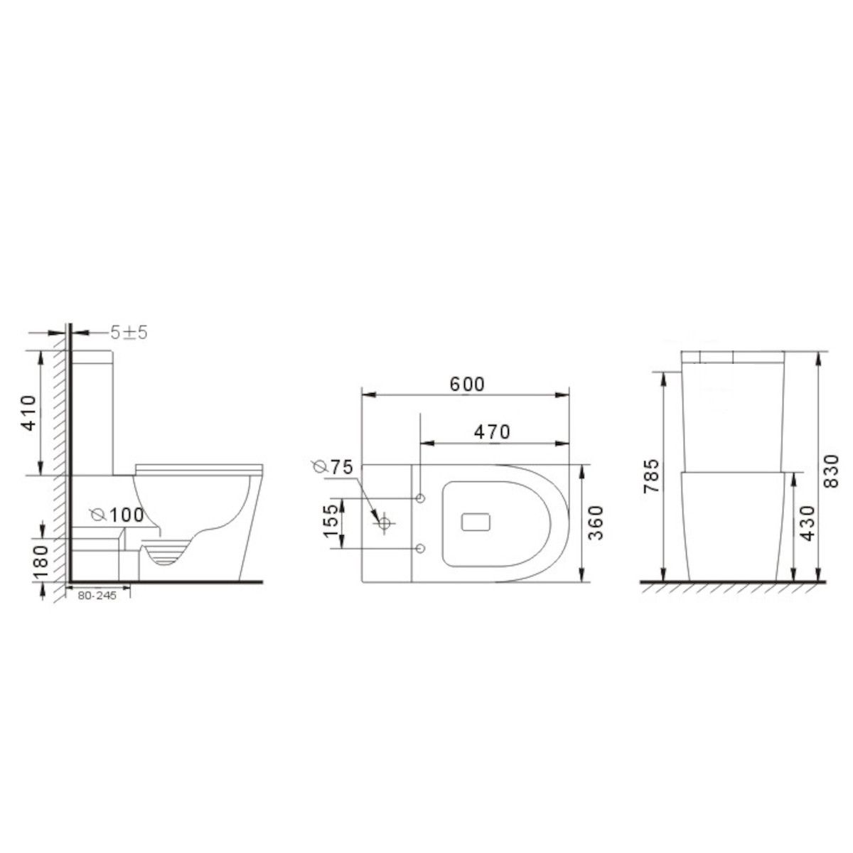 Toilettenschüssel EGO Dario Rimless inkl. Spülkasten, 2 Teile, Mattschwarz Power Color Bodenmontage Duroplast Slim Soft-Close-Abdeckung
