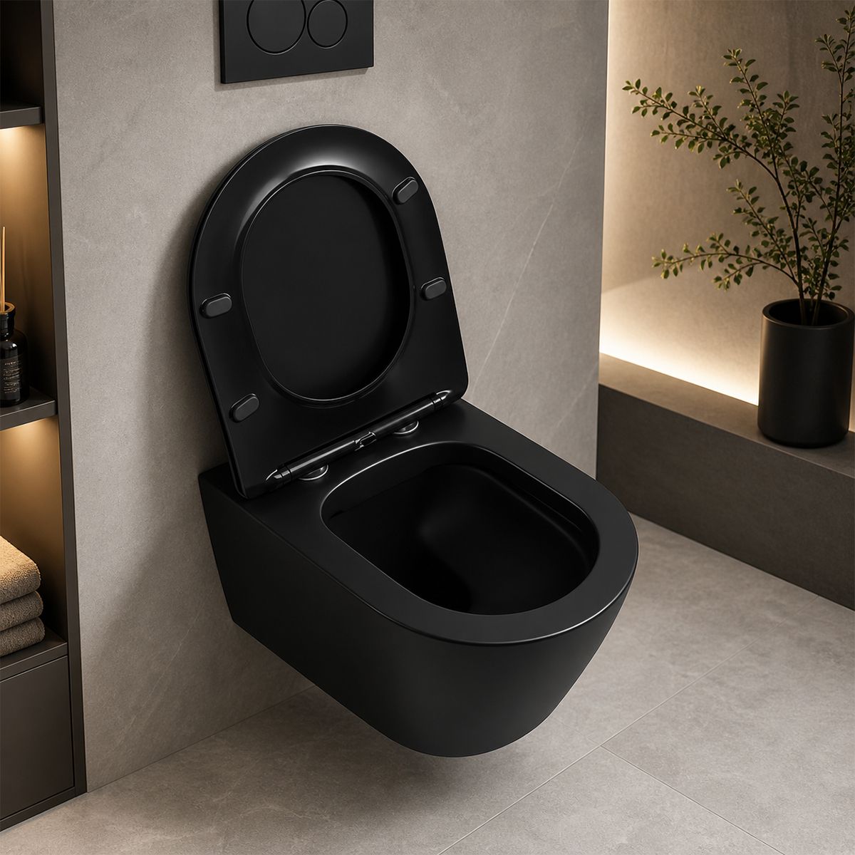 Toilettenschüssel EGO Galo, Rimless, Mattschwarz, 53x36 cm, wandhängend, Duroplast Slim Soft-Close Abdeckung inklusive