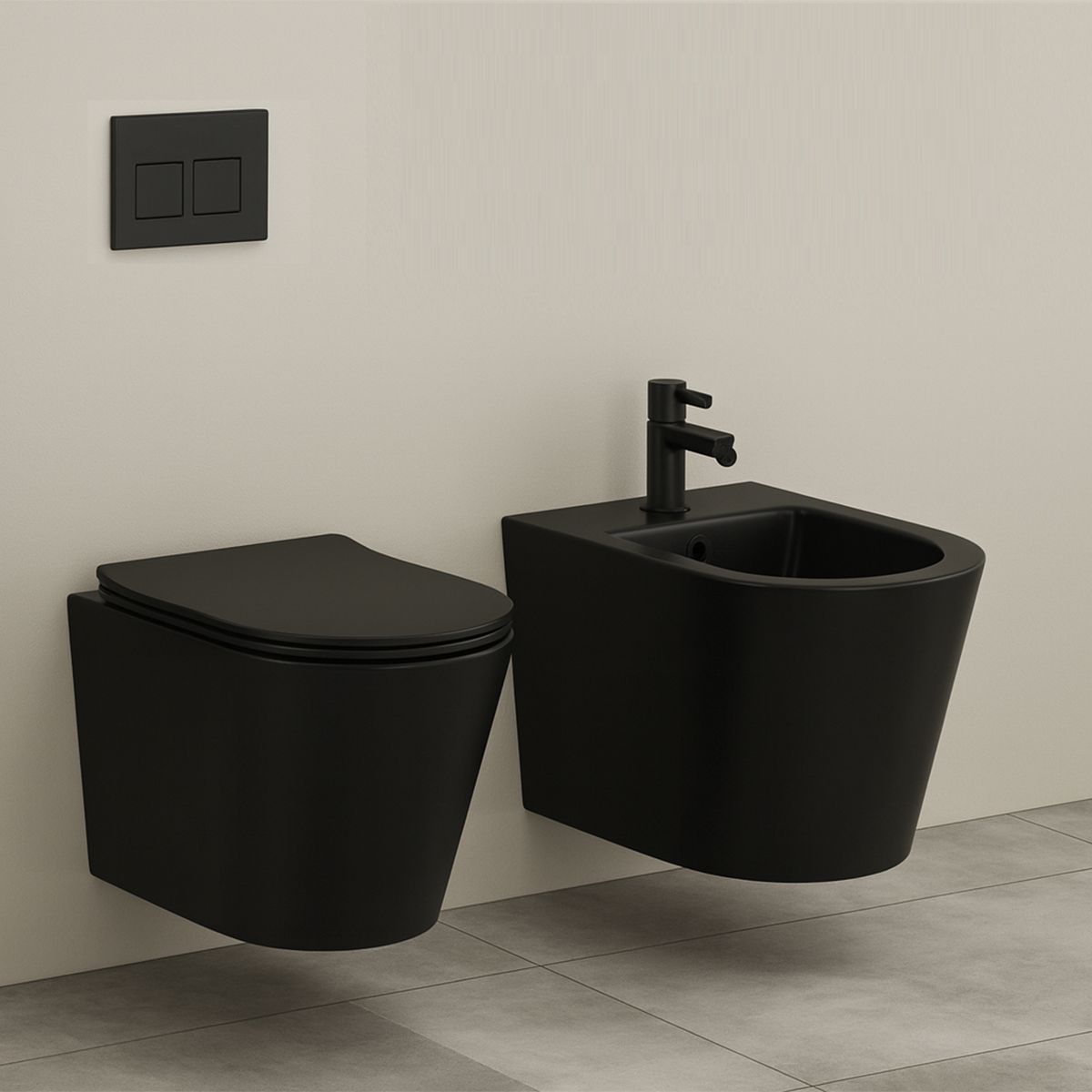 Toilettenschüssel EGO Galo, Rimless, Mattschwarz, 53x36 cm, wandhängend, Duroplast Slim Soft-Close Abdeckung inklusive