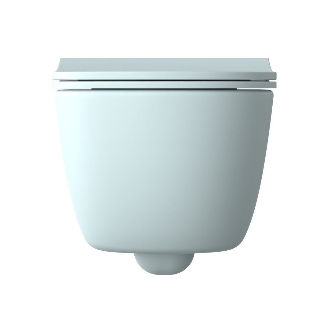 WC-Schüssel EGO Michael Rimless, 49x36 cm, Blau, Power Colour, halbmatt, hängende Montage , Duroplast Soft-Close Deckel Easy-Off