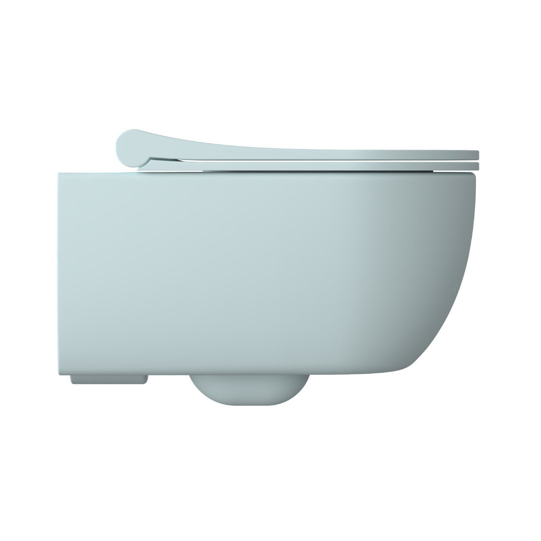 WC-Schüssel EGO Michael Rimless, 49x36 cm, Blau, Power Colour, halbmatt, hängende Montage , Duroplast Soft-Close Deckel Easy-Off