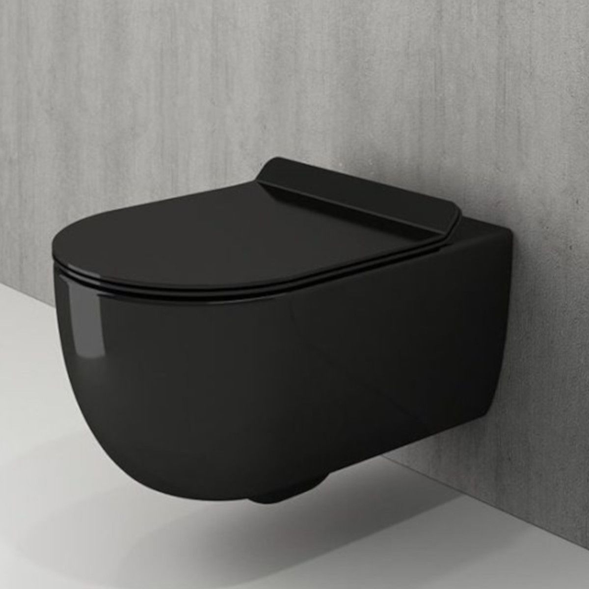 WC-Schüssel EGO Michael Rimless, 49x36 cm, Schwarz glänzend, hängende Montage, Duroplast Soft-Close Easy-Off-Deckel