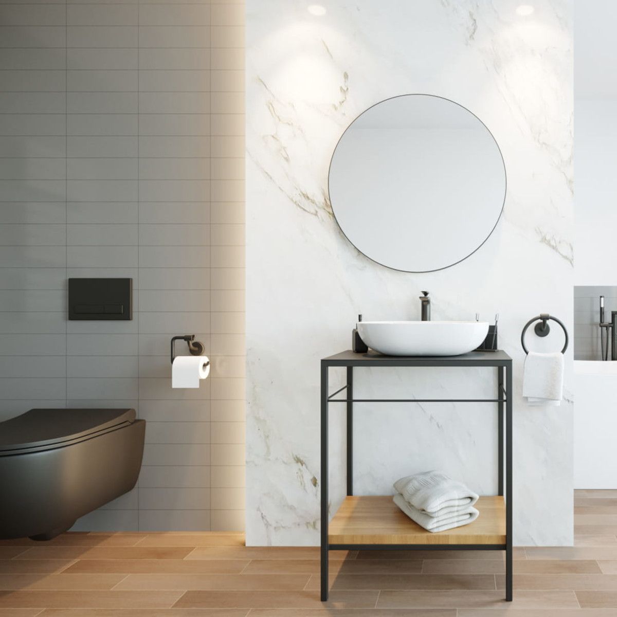 WC-Becken EGO Michael Rimless, 49x36 cm, Schwarz , Power Colour, halbmatt, wandhängend, Duroplast-Deckel Soft-Close Easy Off