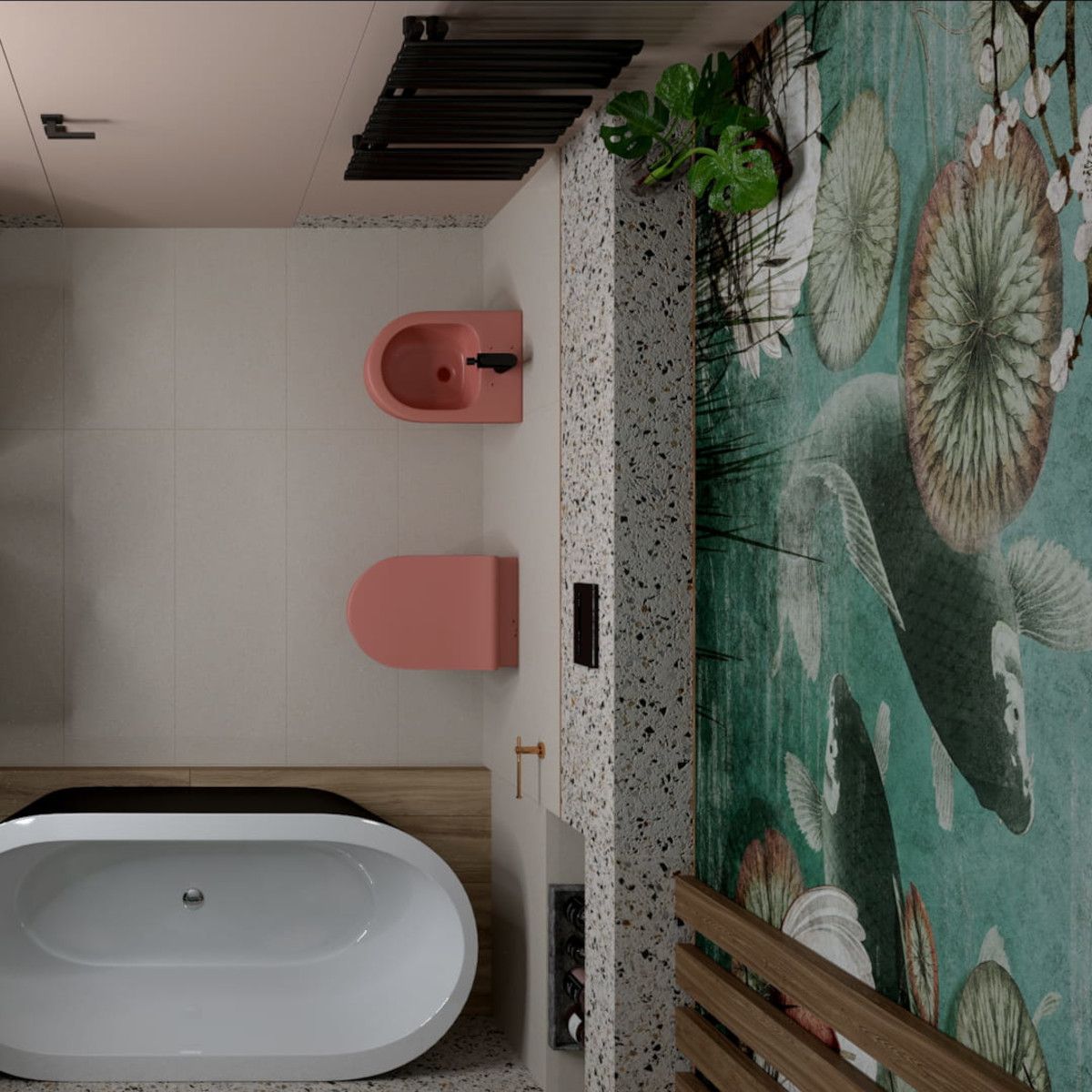 WC-Schüssel EGO Michael Rimless, 49x36 cm, Lachsrosa, Power Colour, halbmatt, Duroplast-Deckel Soft-Close, Easy-Off-Funktion