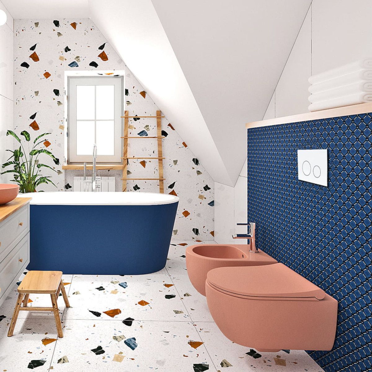WC-Schüssel EGO Michael Rimless, 49x36 cm, Lachsrosa, Power Colour, halbmatt, Duroplast-Deckel Soft-Close, Easy-Off-Funktion