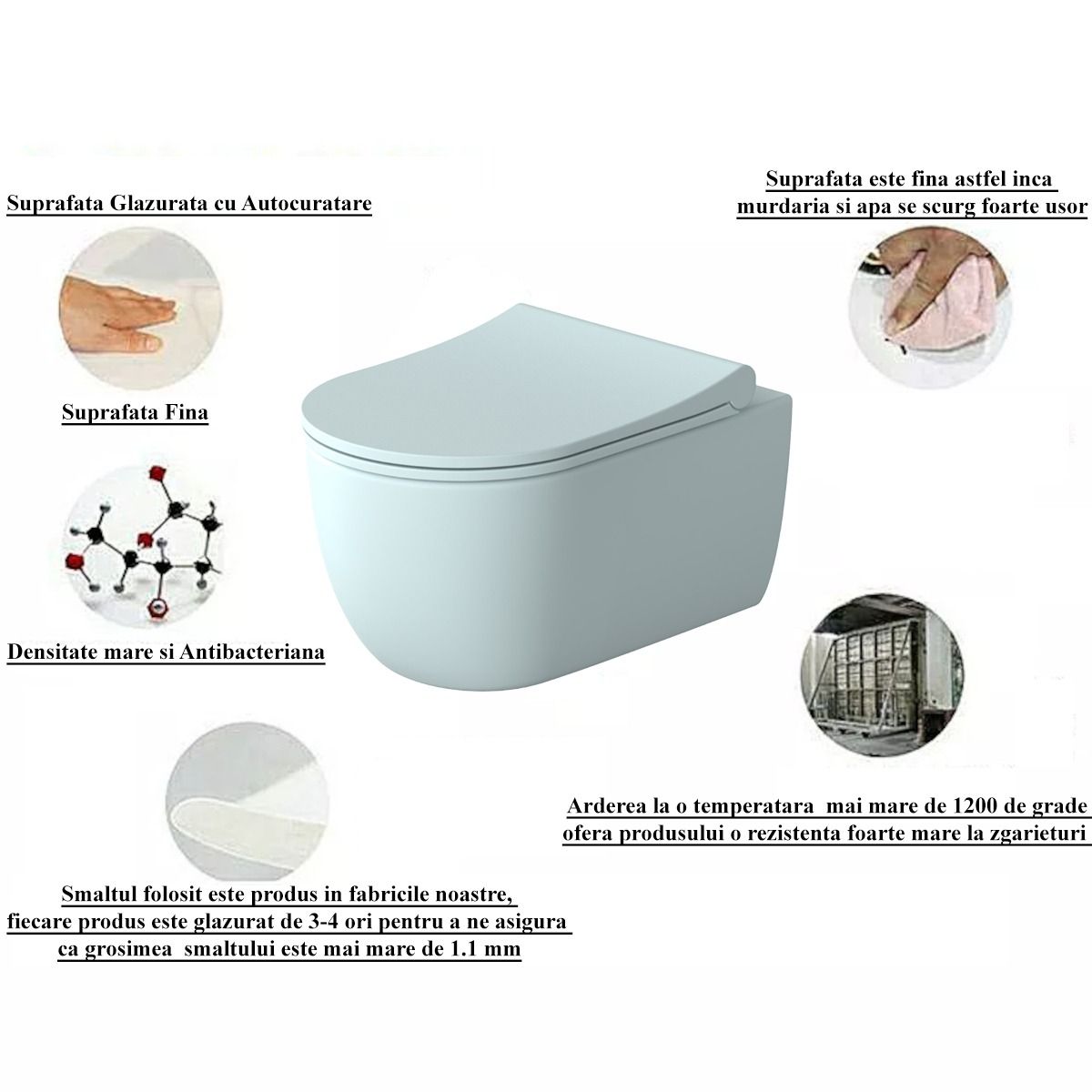 WC-Schüssel EGO Michael Rimless , 49x36 cm, Grün, Power Colour, halbmatt, hängende Montage, Duroplast-Soft-Close-Easy-Off-Deckel