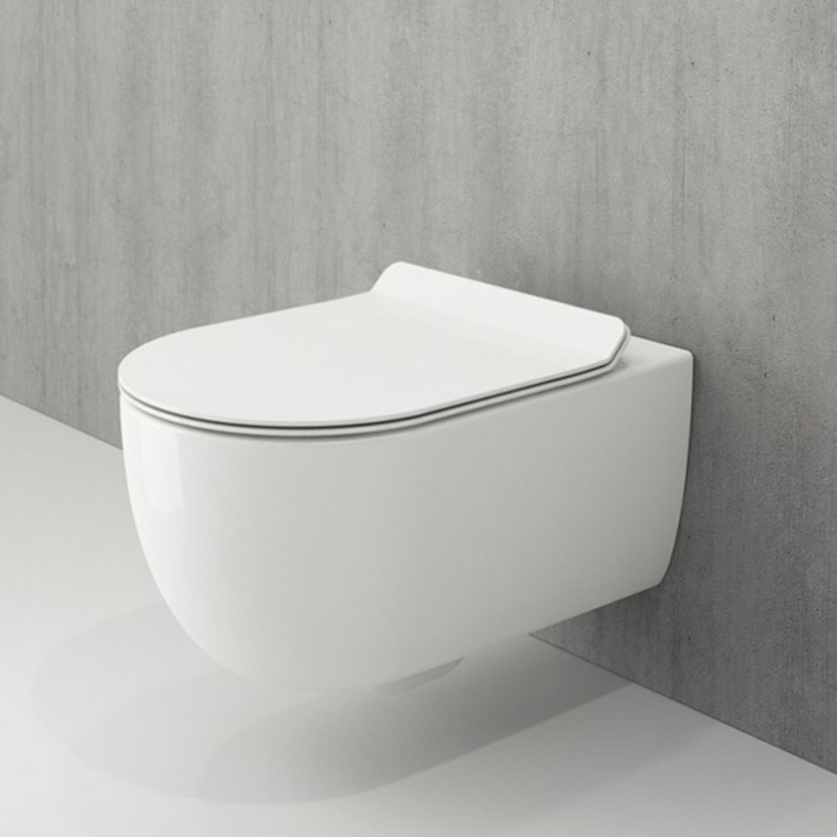 WC-Schüssel EGO Michael Rimless, 49x37 cm, Weiß glänzend, hängende Montage, Soft-Close-Duroplast-Deckel zum einfachen Abnehmen