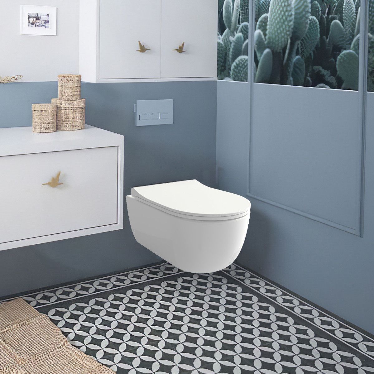 WC-Schüssel EGO Michael Rimless, 49x37 cm, Weiß glänzend, hängende Montage, Soft-Close-Duroplast-Deckel zum einfachen Abnehmen