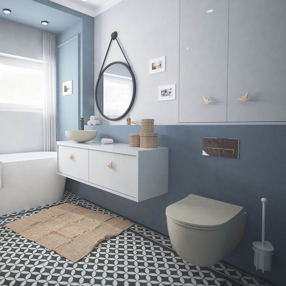 WC-Becken EGO Michael Rimless, 49x37 cm, Jasmin seidenmatt, Power Colour, hängende Montage, Duroplast Soft-Close Easy-Off-Deckel