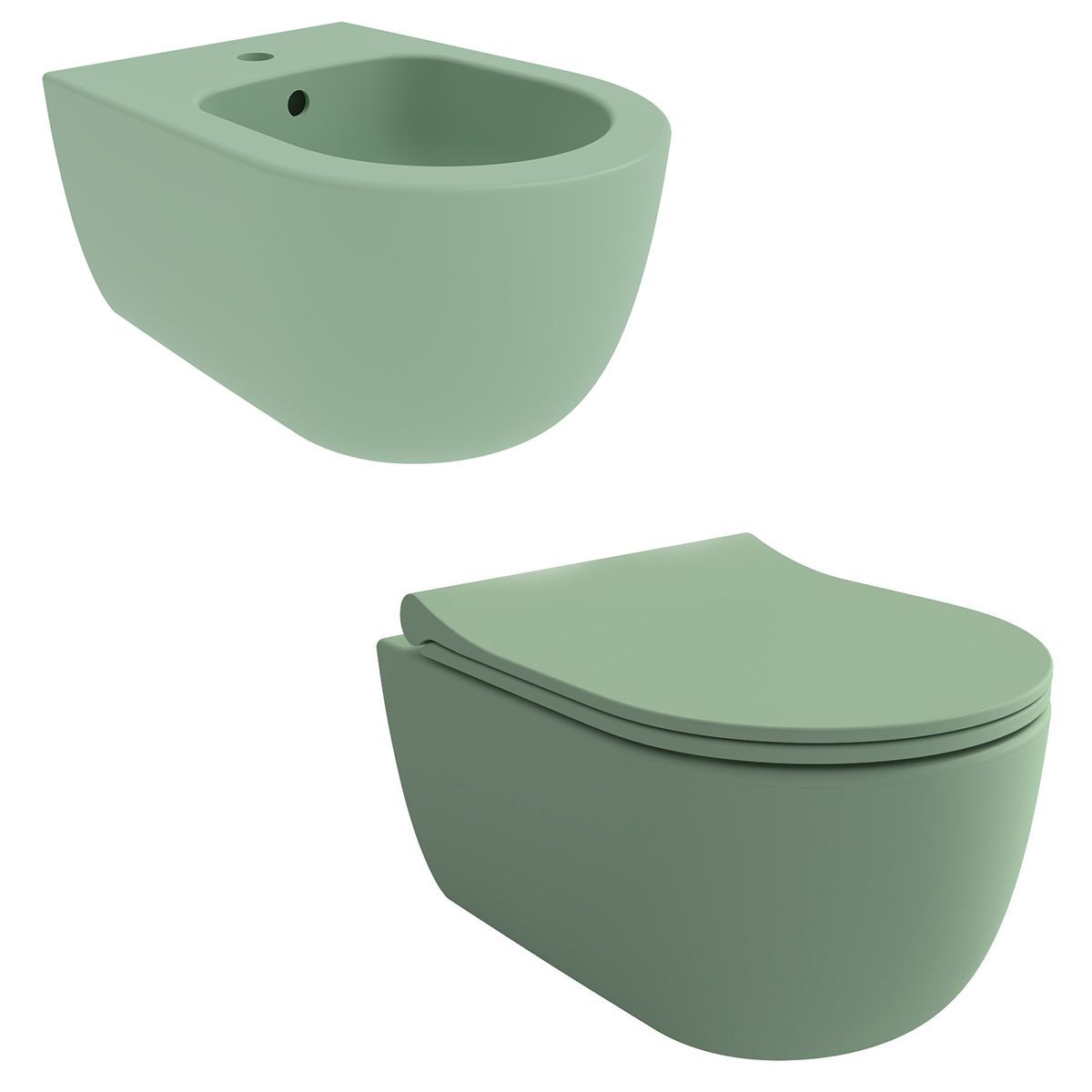 WC-Schüssel EGO Michael Rimless, 49x36 cm, Mintgrün matt, Power Colour, hängende Montage, Soft-Close-Duroplast-Deckel sch