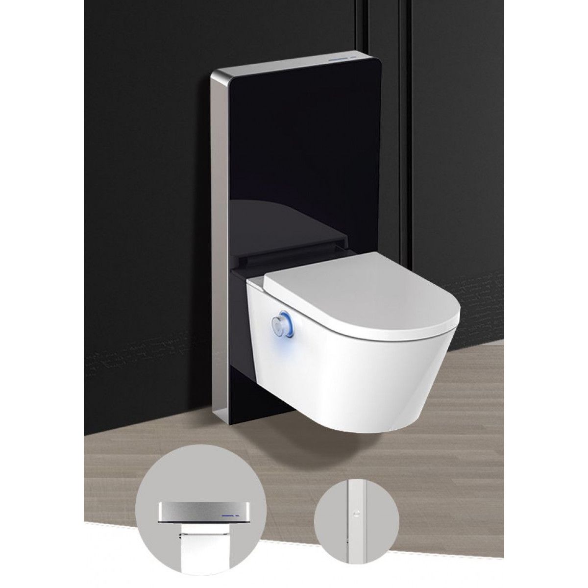 WC-Vorwandelement mit schwarzem Sicherheitsglas-Spülkasten, Spülsensor, Größe 100x48 cm, Bodenmontage, Ego-Senna