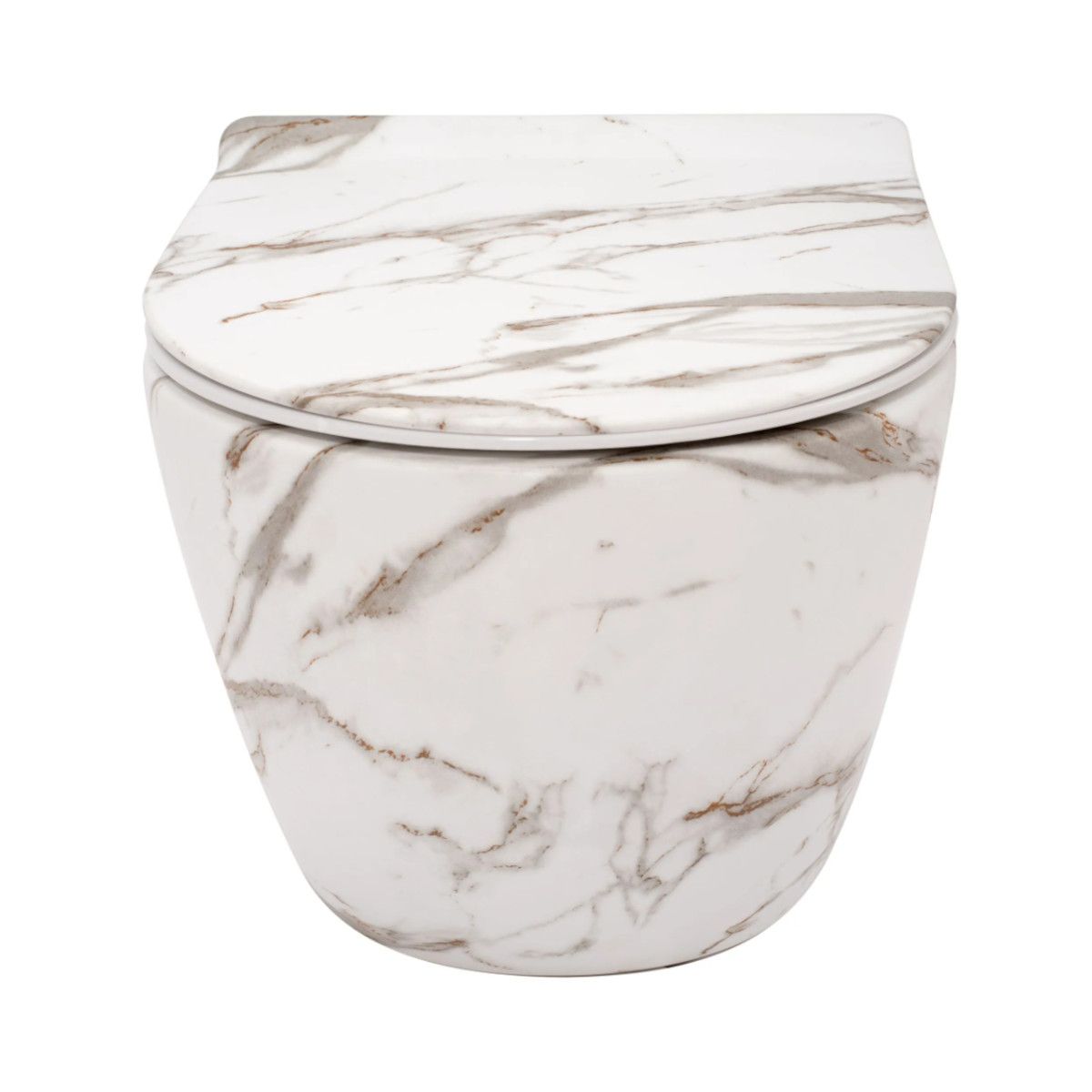 Wandhängendes WC, Marmoroberfläche, Rimless, 49x37 cm, Duroplast-Deckel, Sanitärkeramik, Ben