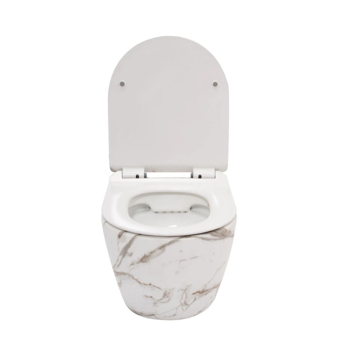 Wandhängendes WC, Marmoroberfläche, Rimless, 49x37 cm, Duroplast-Deckel, Sanitärkeramik, Ben