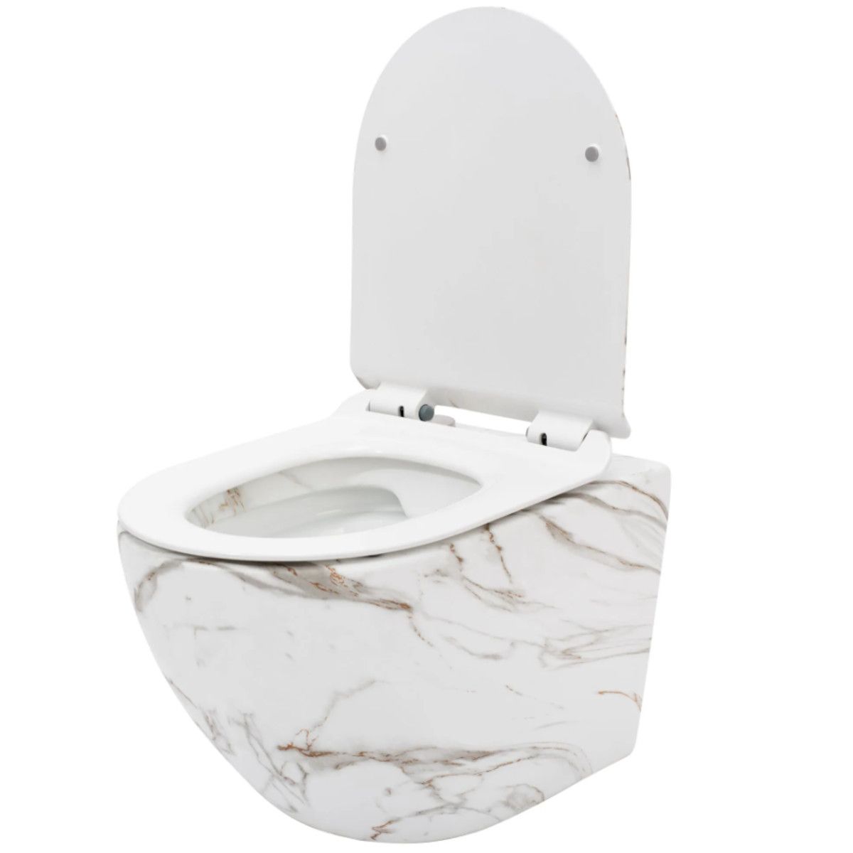 Wandhängendes WC, Marmoroberfläche, Rimless, 49x37 cm, Duroplast-Deckel, Sanitärkeramik, Ben
