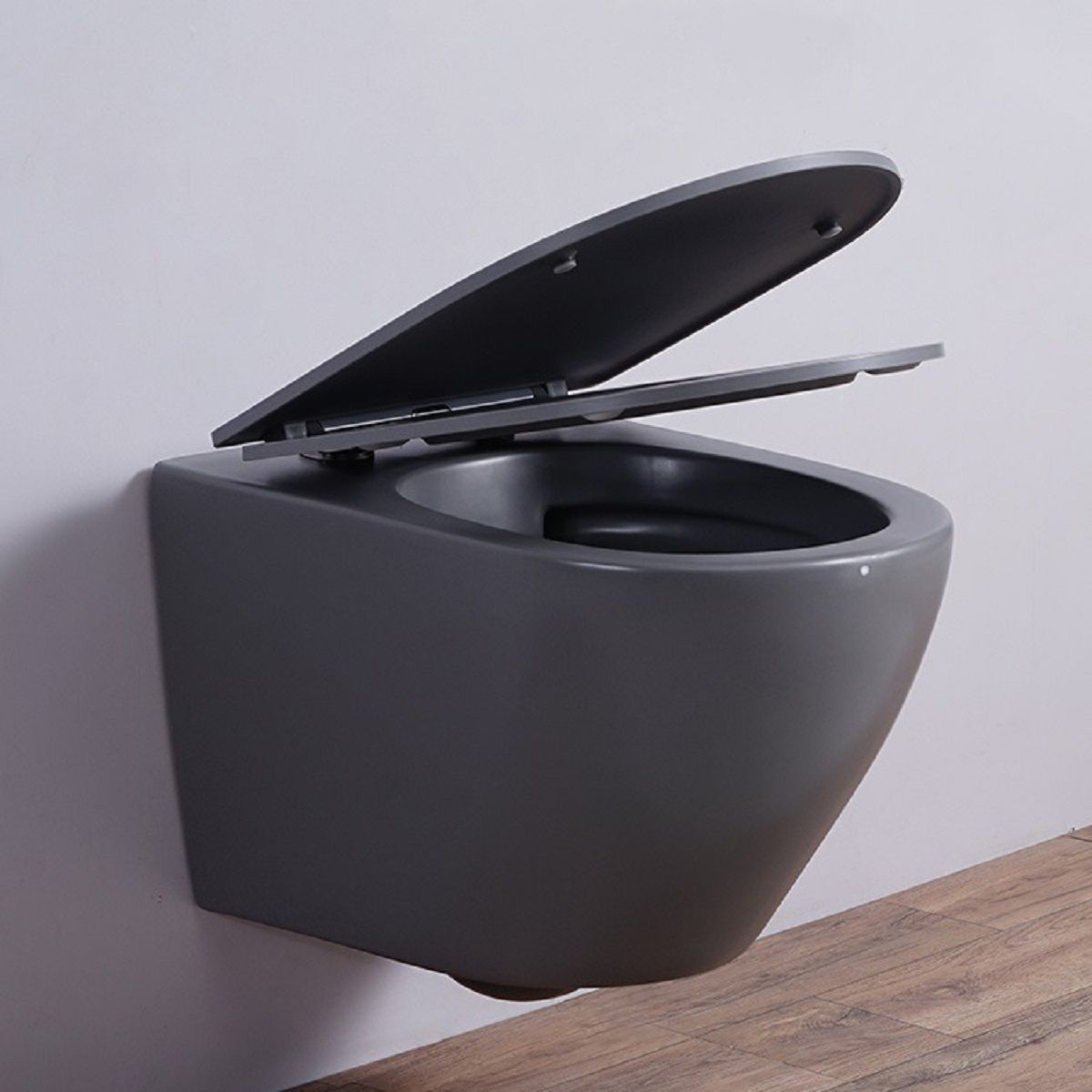 Wandhängendes WC, Mattgrau, Power Color, Rimless, 49x37 cm, Duroplast-Deckel, Sanitärkeramik, Ben