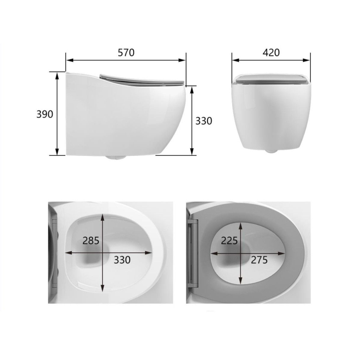 Jennifer Rimless WC, Mattschwarz, Power Colour, wandhängende, Soft-Close Abdeckung