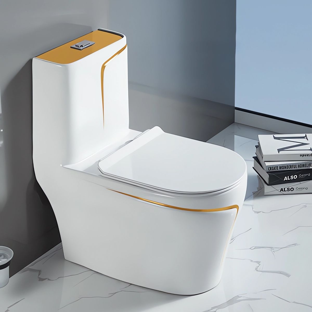 WC Lazio Weiß Gold Line, Rimless, 69x39 cm, integrierter Spülkasten,  Bodenmontage, Soft-Close-Deckel, Royalty Line von Ego