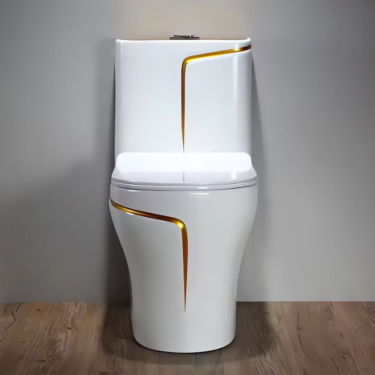 WC Lazio Weiß Gold Line, Rimless, 69x39 cm, integrierter Spülkasten,  Bodenmontage, Soft-Close-Deckel, Royalty Line von Ego