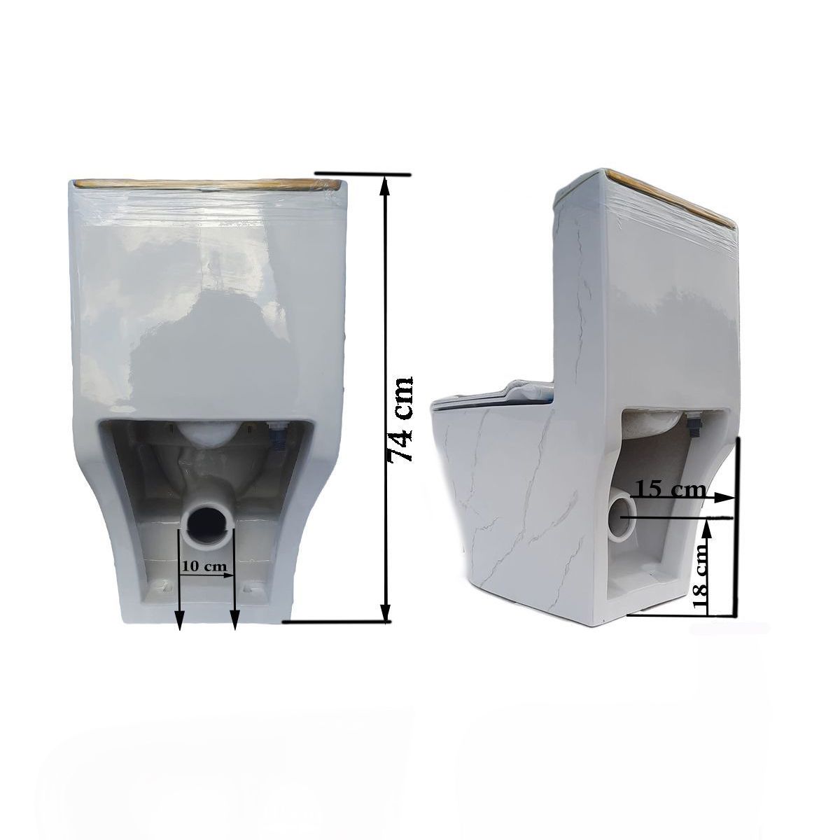 WC Lazio Weiß Gold Line, Rimless, 69x39 cm, integrierter Spülkasten,  Bodenmontage, Soft-Close-Deckel, Royalty Line von Ego
