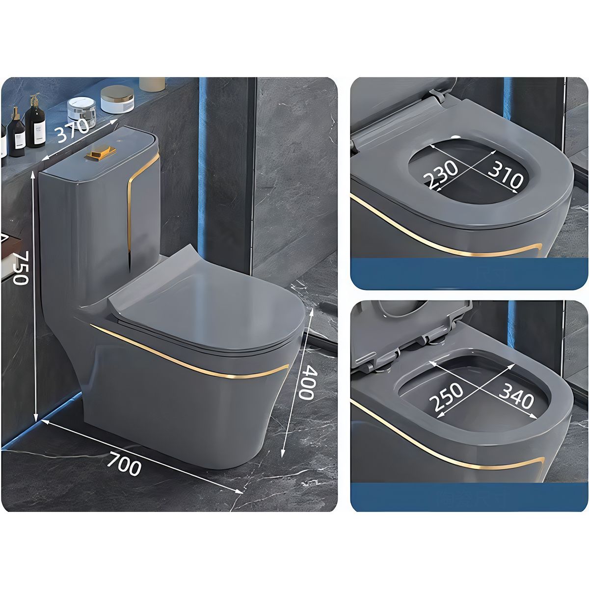 WC Lazio Grey, Rimless, 69x39 cm, integrierter Spülkasten, Bodenmontage, inklusive Soft-Close Deckel, Royalty Line von Ego