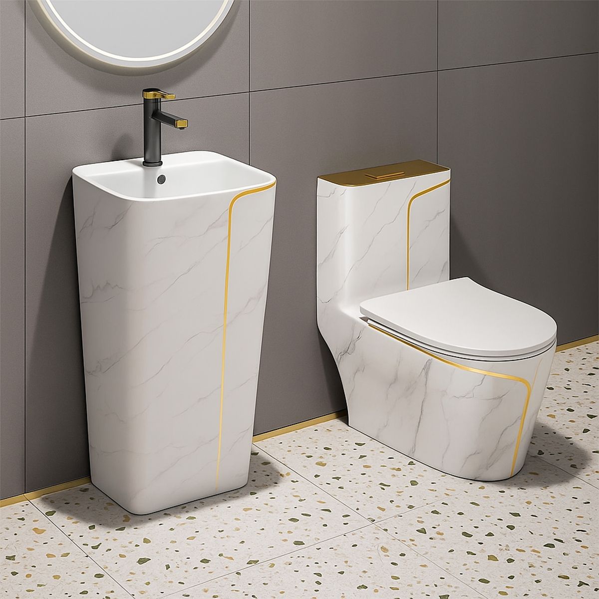 WC Lazio Marble, Rimless, 70x37 cm, integrierter Spülkasten, Weiß, Bodenmontage, Soft-Close Deckel, Royalty Line von Ego