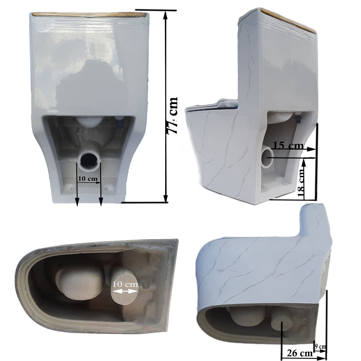 WC Lazio Marble, Rimless, 70x37 cm, integrierter Spülkasten, Weiß, Bodenmontage, Soft-Close Deckel, Royalty Line von Ego
