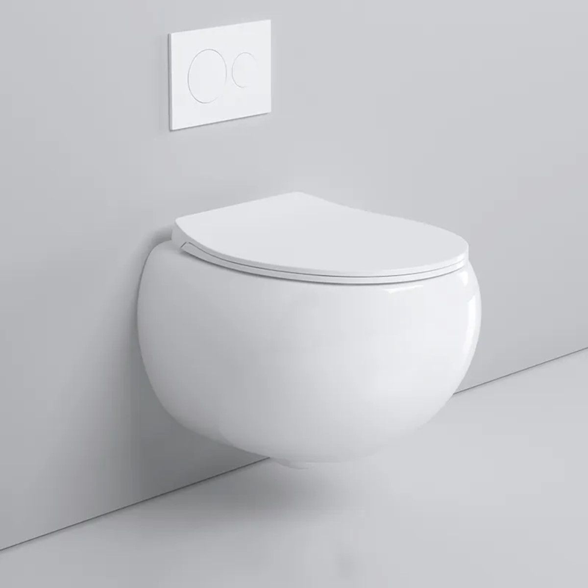 Toilettenschüssel, hängende Installation, Randlos, Glänzweiß, 47 x 45 cm, Site-Keramik, Duroplast-Deckel mit Soft Close, Roli