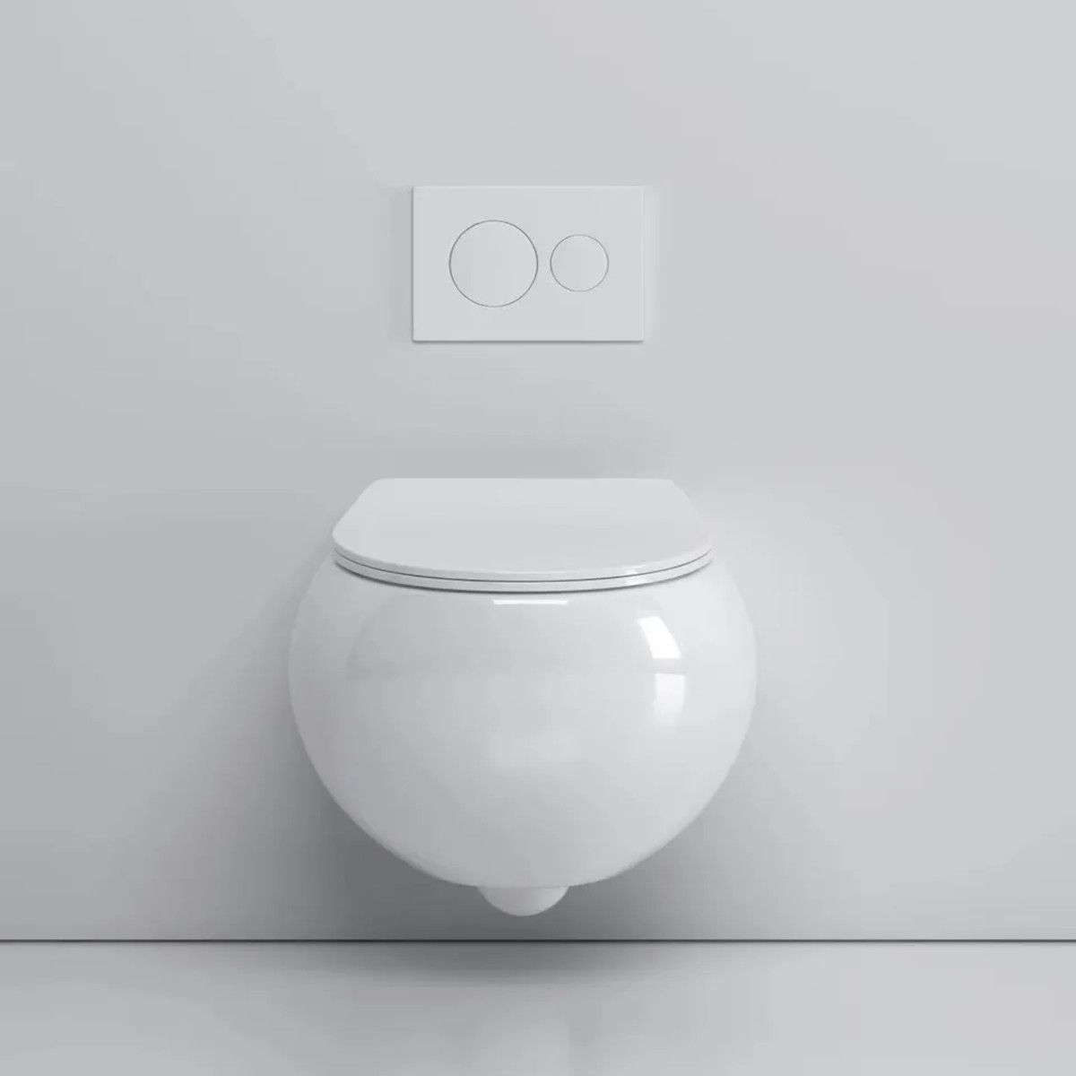 Toilettenschüssel, hängende Installation, Randlos, Glänzweiß, 47 x 45 cm, Site-Keramik, Duroplast-Deckel mit Soft Close, Roli
