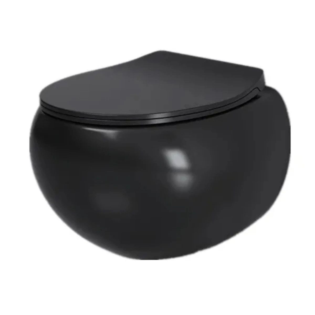 Toilettenschüssel, hängende Installation, Randlos, Mattschwarz, 52 x 30 cm, Site-Keramik, Duroplast-Deckel mit Soft Close, Roli