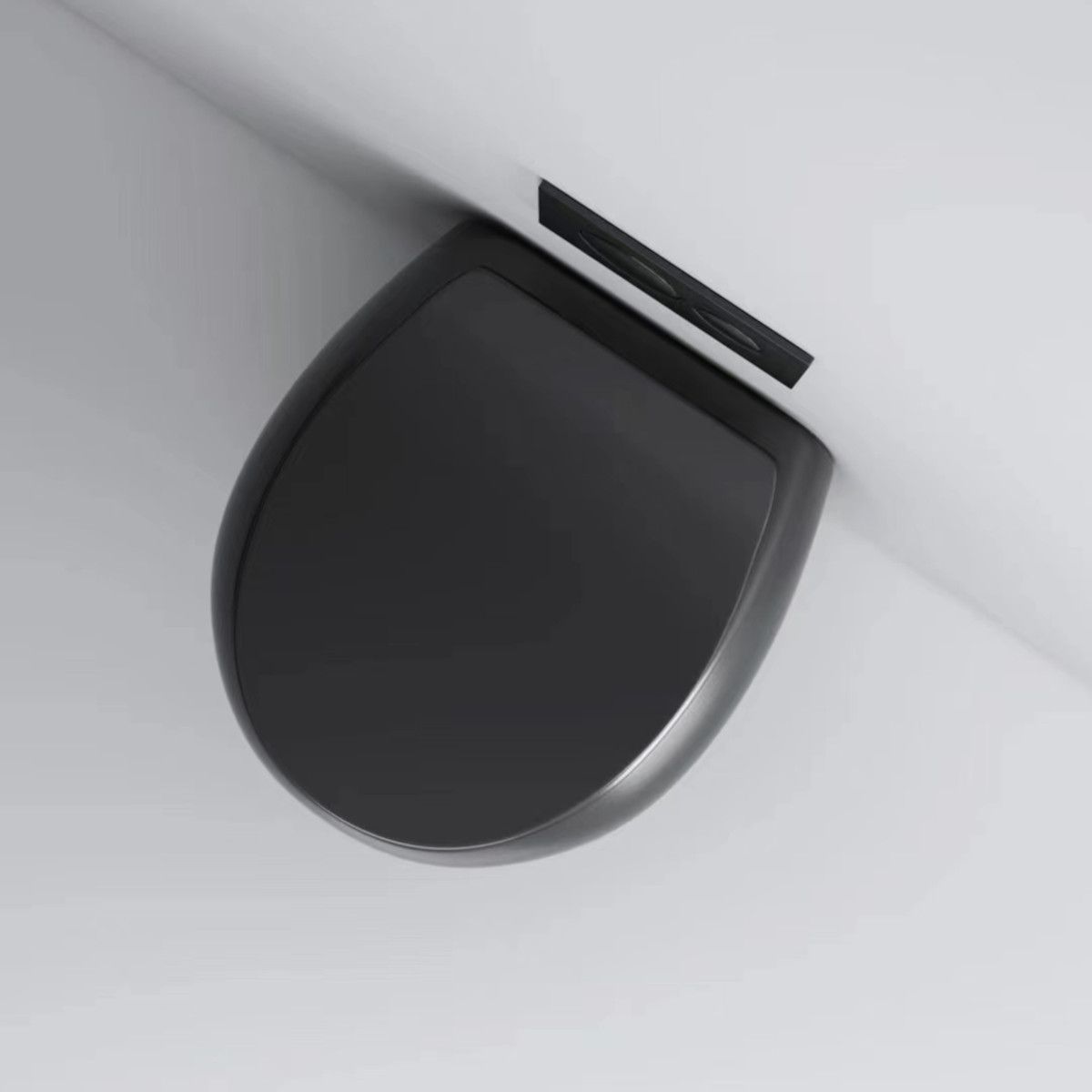 Toilettenschüssel, hängende Installation, Randlos, Mattschwarz, 52 x 30 cm, Site-Keramik, Duroplast-Deckel mit Soft Close, Roli