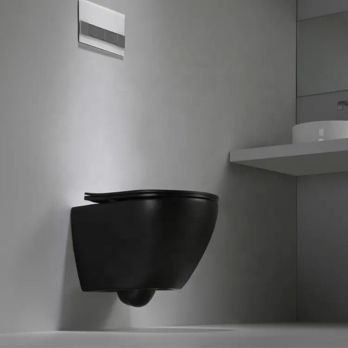 Wandhängendes WC, Mattschwarz, Power Color, Rimless, 49x37 cm, Duroplast-Deckel, Sanitärkeramik, Ben