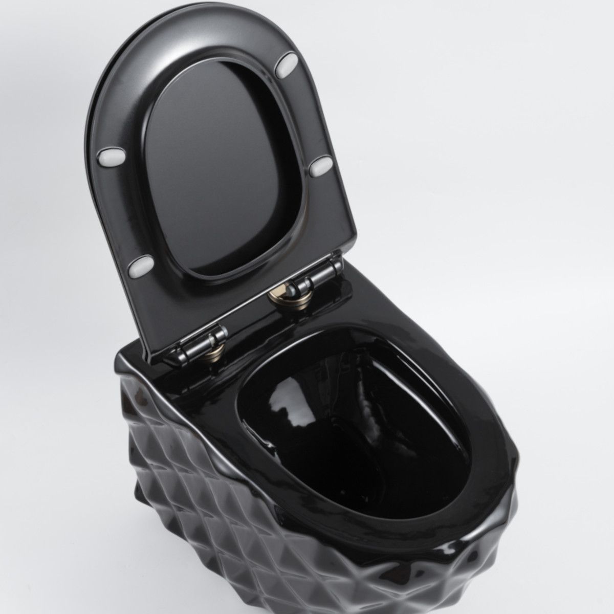 Toilettenschüssel, Schwarz, Randlos, 49x36 cm, hängende Montage, Duroplast-Deckel, Sanitärkeramik, Sidef