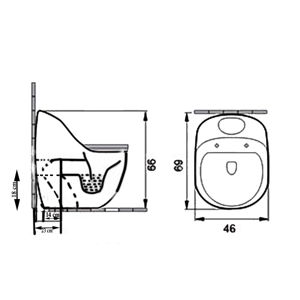 New Santa Rimless WC, 69 x 46 cm, eingebauter Spülkasten, Mattschwarz, Power Colour, Bodenmontage, Soft-Close Deckel
