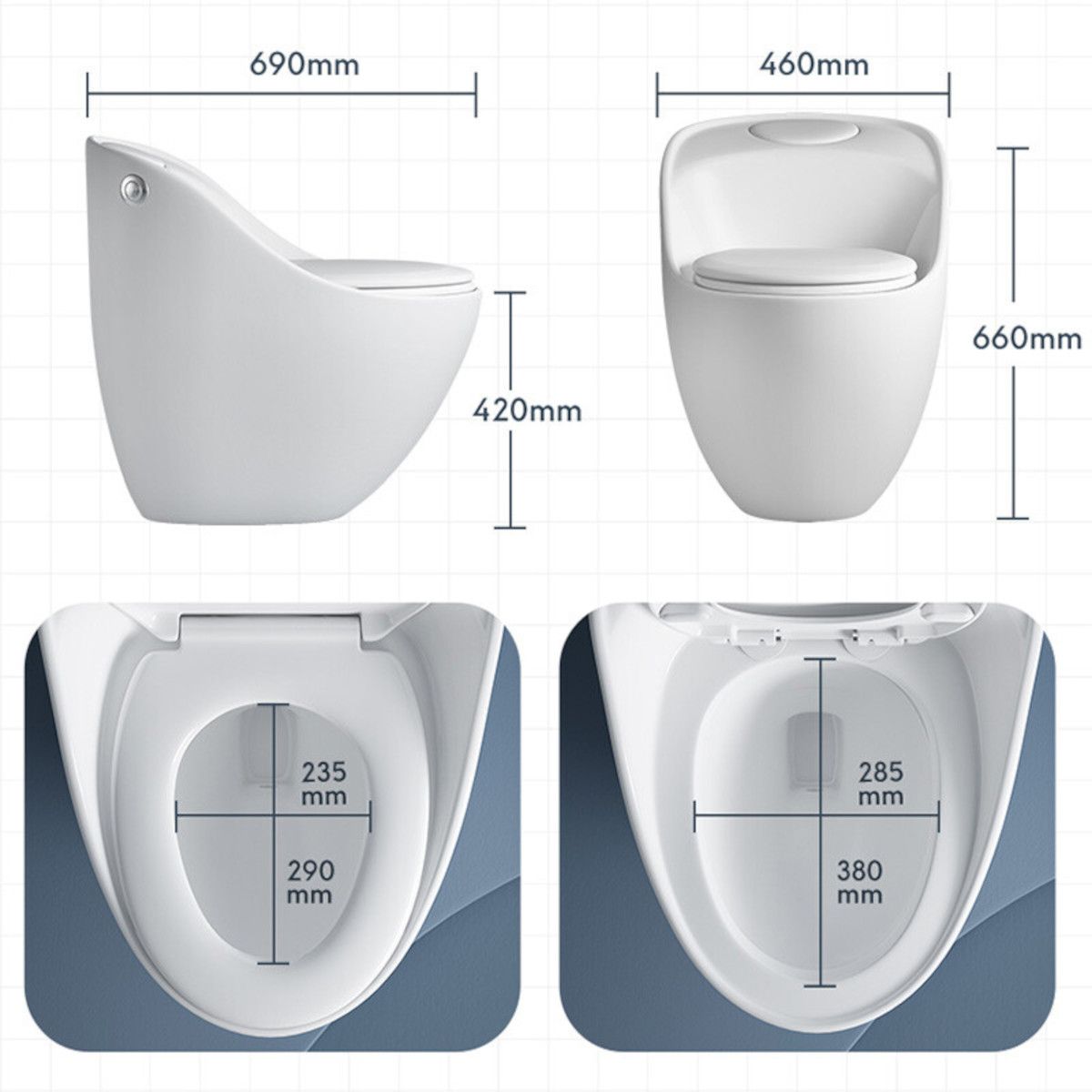 New Santa Rimless WC, 69 x 46 cm, eingebauter Spülkasten, Mattschwarz, Power Colour, Bodenmontage, Soft-Close Deckel