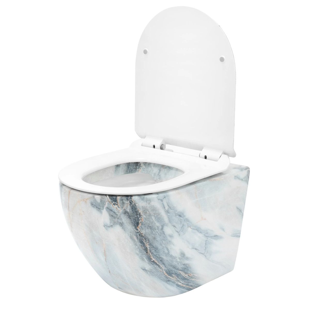 WC-Becken REA-Carlo Slim Granit glänzend spülrandlos, Granit-Finish, Duroplast-Sitz, Sanitärkeramik, Wandmontage, 49x37 cm